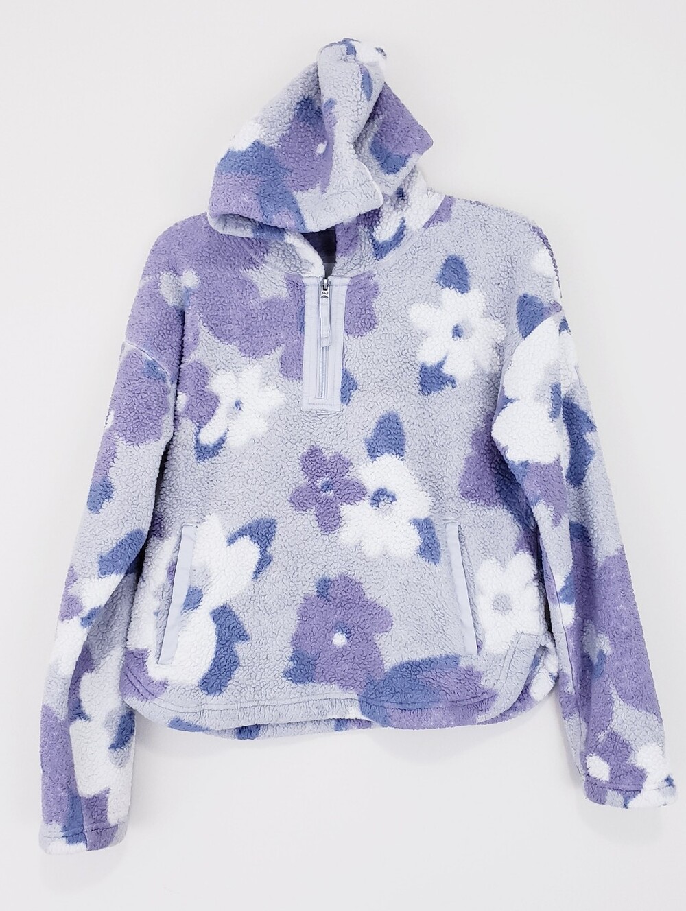 abercrombie kids Purple & White Floral Sherpa Half-Zip Hoodie Size 14 16 XL